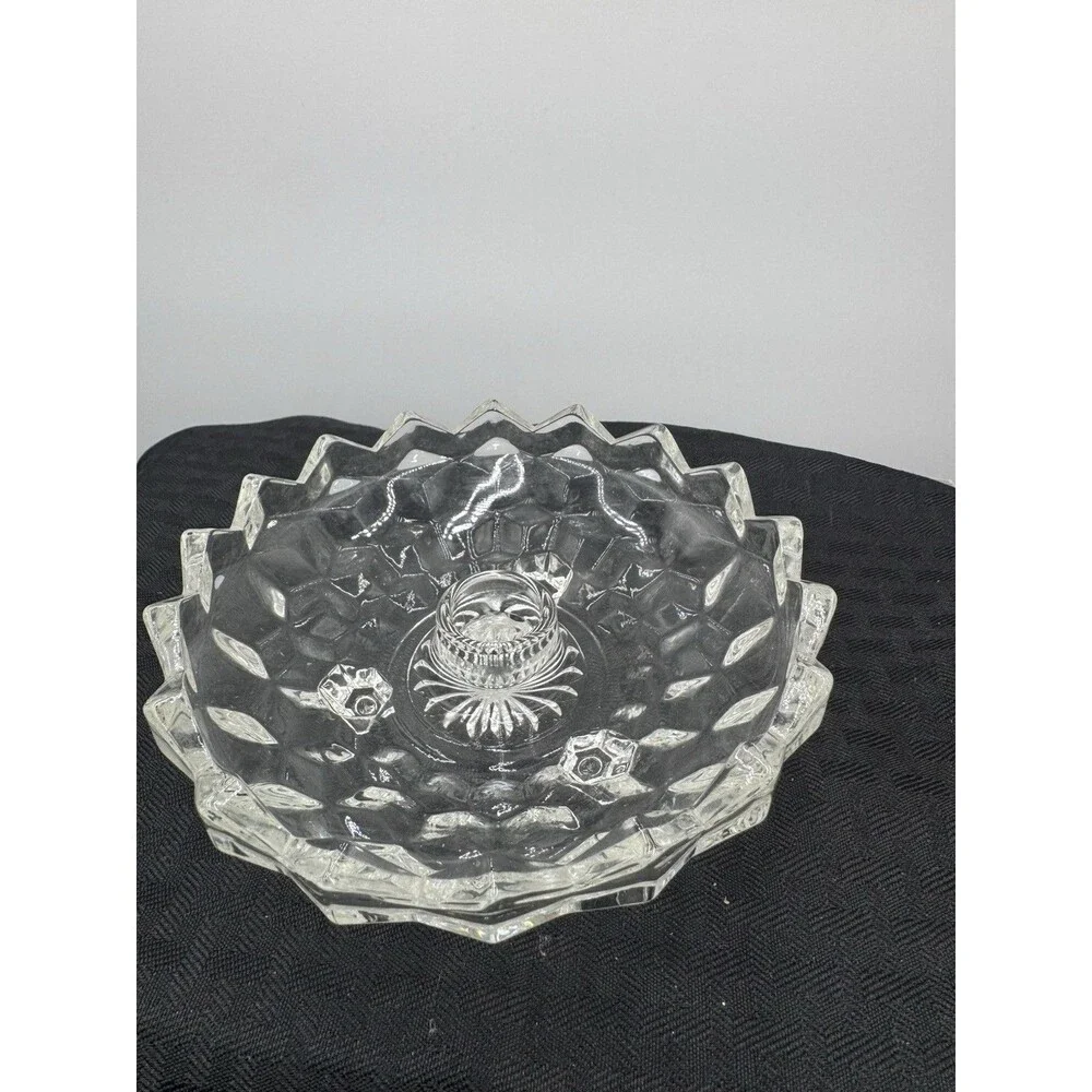 VTG FOSTORIA AMERICAN CLEAR GLASS 3 FOOTED ROUND CANDLESTICK HOLDER 6 3/8
